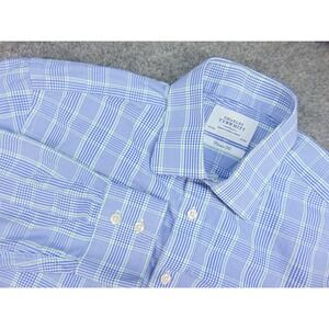 Charles Tyrwhitt Shirt Mens 14.5x33 Classic Fit Blue Plaid Long Sleeve Button Up